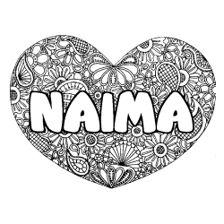 Coloring page first name NAIMA - Heart mandala background