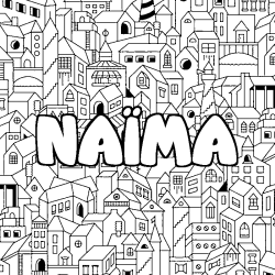 Coloring page first name NAÏMA - City background