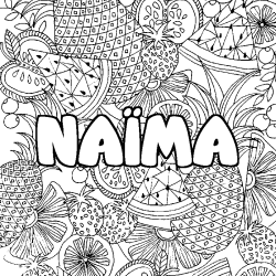 Coloring page first name NAÏMA - Fruits mandala background