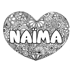 Coloring page first name NAÏMA - Heart mandala background