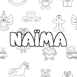Coloring page first name NAÏMA - Toys background