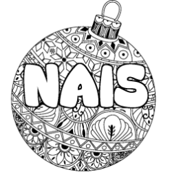 Coloring page first name NAIS - Christmas tree bulb background