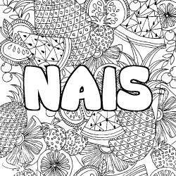 Coloring page first name NAIS - Fruits mandala background