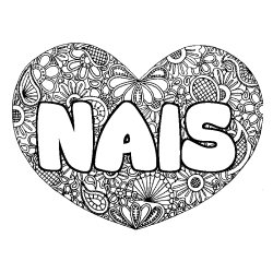 Coloring page first name NAIS - Heart mandala background