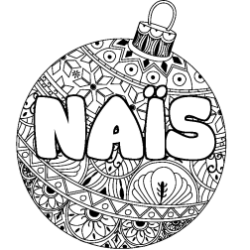 Coloring page first name NAÏS - Christmas tree bulb background