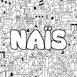 Coloring page first name NAÏS - City background