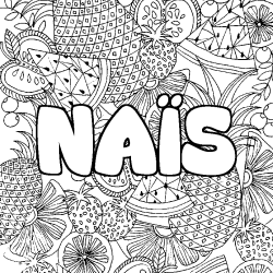 Coloring page first name NAÏS - Fruits mandala background