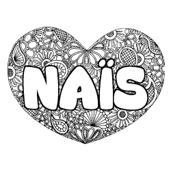 Coloring page first name NAÏS - Heart mandala background