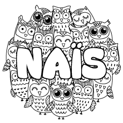 Coloring page first name NAÏS - Owls background