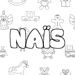 Coloring page first name NAÏS - Toys background