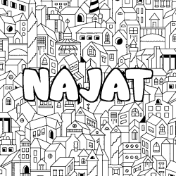 Coloring page first name NAJAT - City background