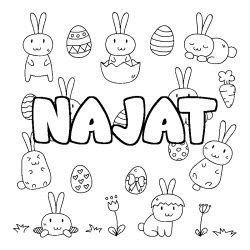 Coloring page first name NAJAT - Easter background