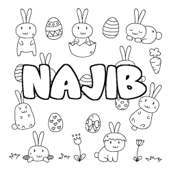 Coloring page first name NAJIB - Easter background