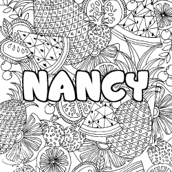 Coloring page first name NANCY - Fruits mandala background