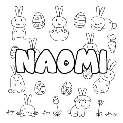 Coloring page first name NAOMI - Easter background