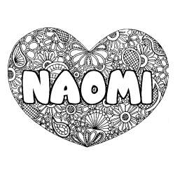 Coloring page first name NAOMI - Heart mandala background