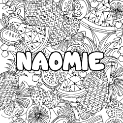 Coloring page first name NAOMIE - Fruits mandala background