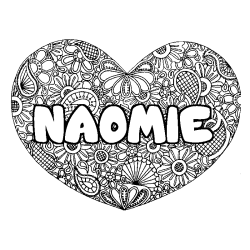 Coloring page first name NAOMIE - Heart mandala background