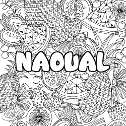 Coloring page first name NAOUAL - Fruits mandala background