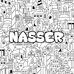 Coloring page first name NASSER - City background