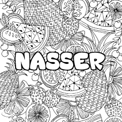 Coloring page first name NASSER - Fruits mandala background