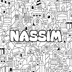 Coloring page first name NASSIM - City background