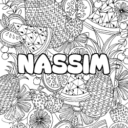Coloring page first name NASSIM - Fruits mandala background