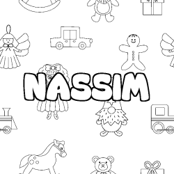 Coloring page first name NASSIM - Toys background
