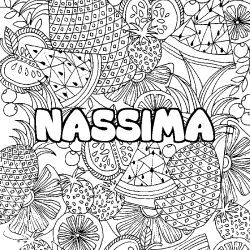 Coloring page first name NASSIMA - Fruits mandala background