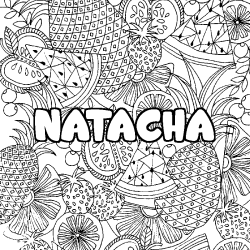 Coloring page first name NATACHA - Fruits mandala background
