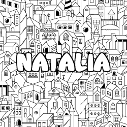 Coloring page first name NATALIA - City background