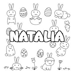 Coloring page first name NATALIA - Easter background