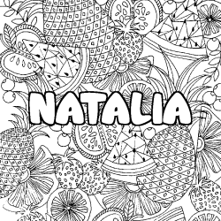 Coloring page first name NATALIA - Fruits mandala background
