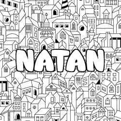 Coloring page first name NATAN - City background