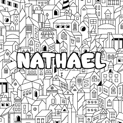 Coloring page first name NATHAEL - City background