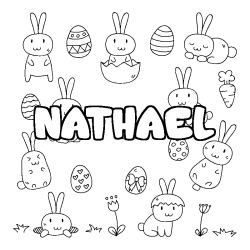 Coloring page first name NATHAEL - Easter background