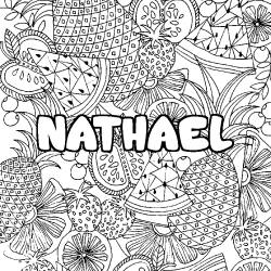 Coloring page first name NATHAEL - Fruits mandala background