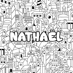 Coloring page first name NATHAËL - City background