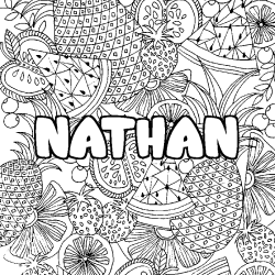 Coloring page first name NATHAN - Fruits mandala background
