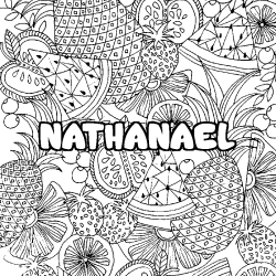 Coloring page first name NATHANAEL - Fruits mandala background