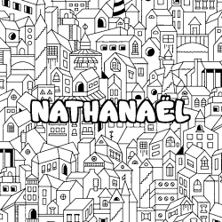 Coloring page first name NATHANAËL - City background