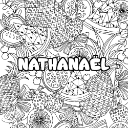 Coloring page first name NATHANAËL - Fruits mandala background