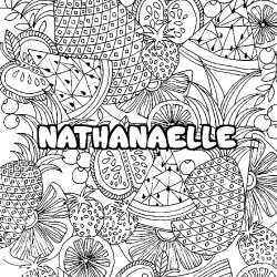 Coloring page first name NATHANAELLE - Fruits mandala background