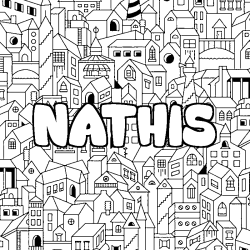 Coloring page first name NATHIS - City background