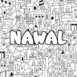 Coloring page first name NAWAL - City background