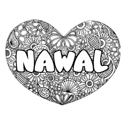 Coloring page first name NAWAL - Heart mandala background