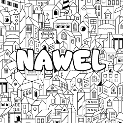 Coloring page first name NAWEL - City background