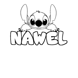 Coloring page first name NAWEL - Stitch background