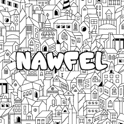 Coloring page first name NAWFEL - City background