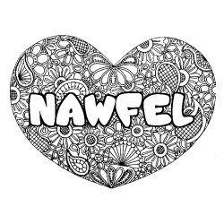 Coloring page first name NAWFEL - Heart mandala background